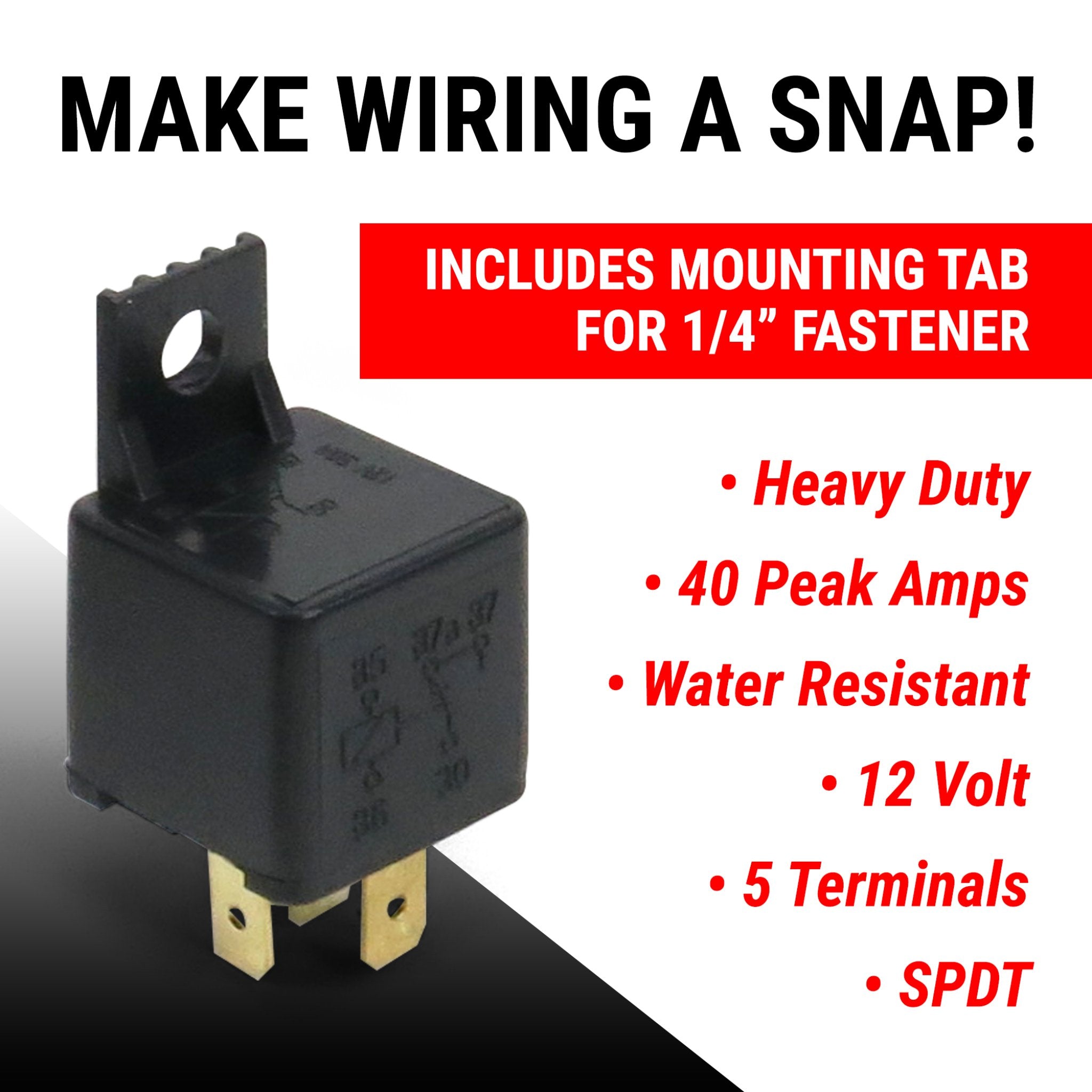 Heavy Duty 40A 12V DC 5-Pin SPDT Automotive Relay with Mounting Tab Universal