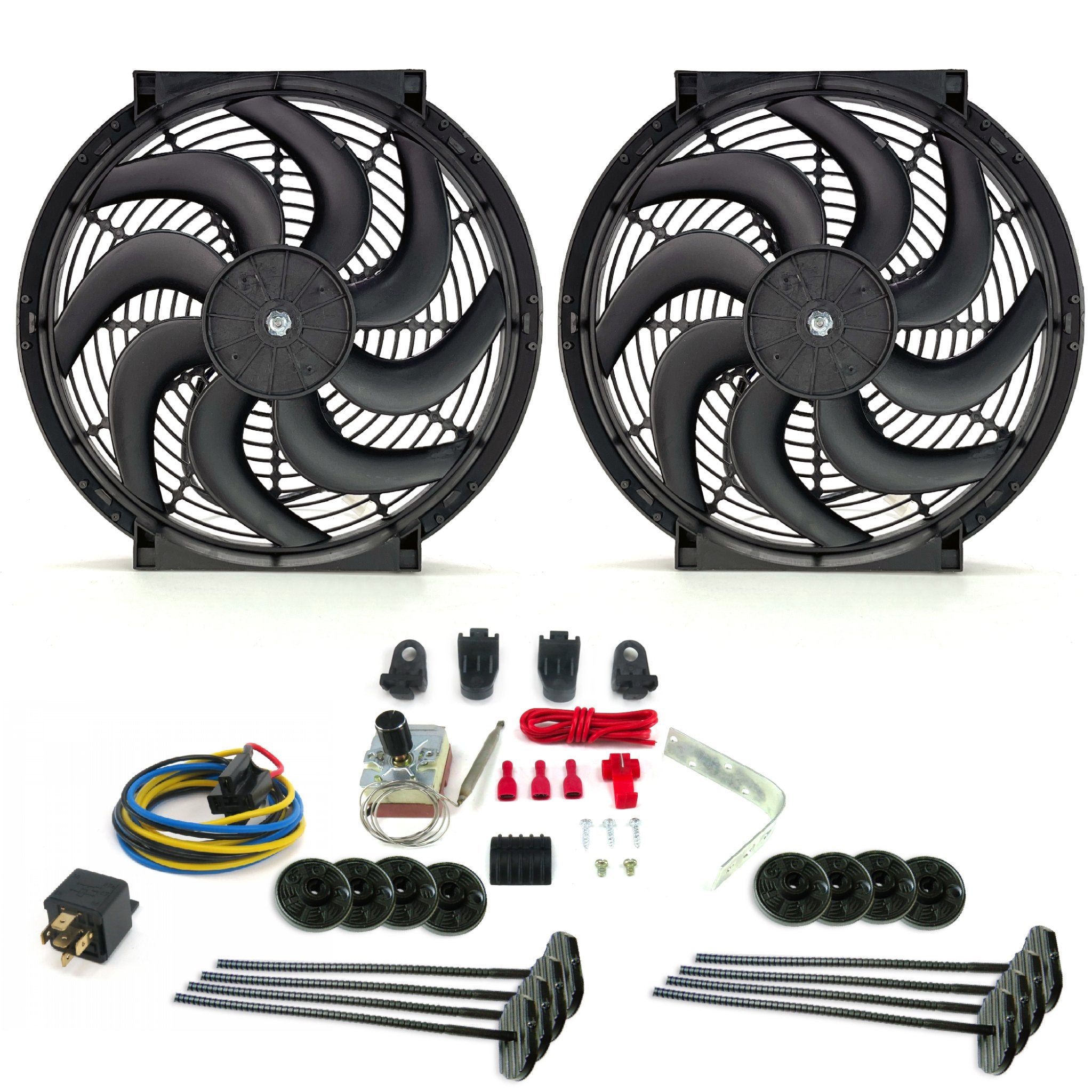 Zirgo Super Cool Pac 2 14” S Blade Fans w/ Adjustable Temp Sensor, Relay Kit 12V