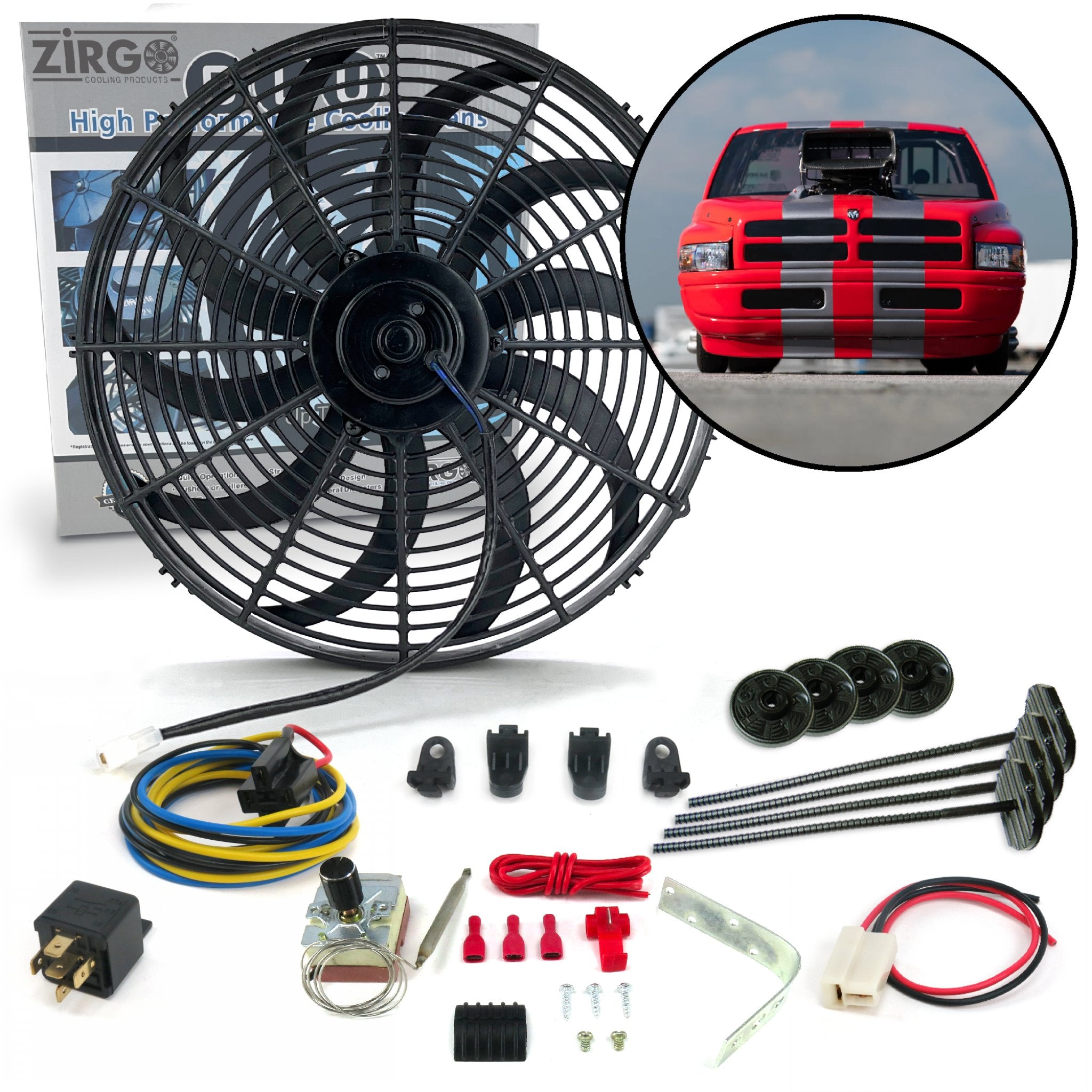 Zirgo High Performance Adjustable 16” Fan Cooling System Kit - Dodge Dakota 12V