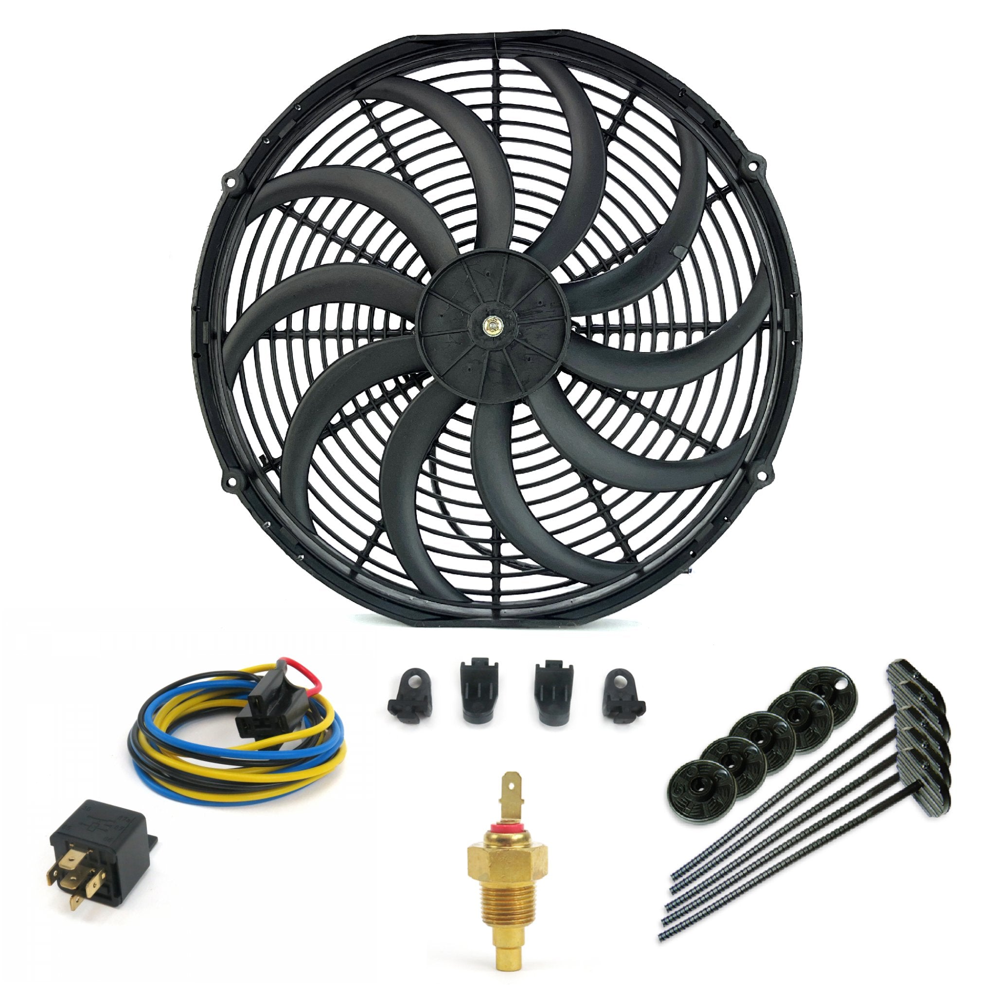 Zirgo Super Cool Pack 16" S Blade Fan - Complete Performance Cooling Kit 12V DC