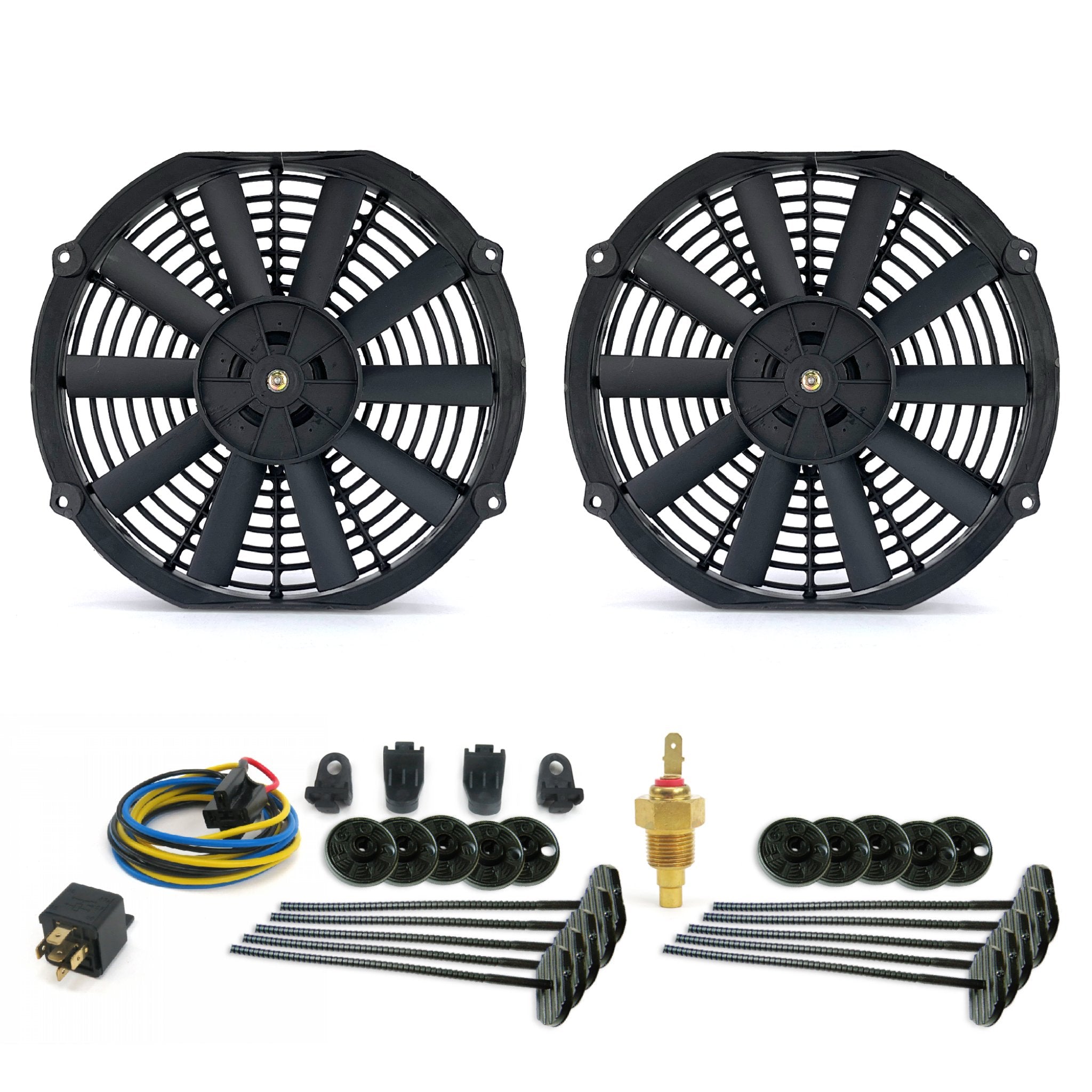 Zirgo Super Cool Pack 2 10" Performance Straight Blade Fan Temp Sensor Relay Kit