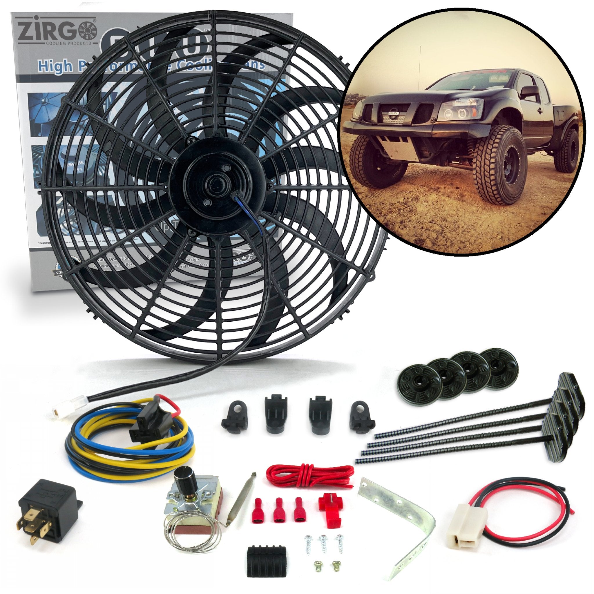 Zirgo High Performance Adjustable 16” Fan Cooling System Kit - Nissan Titan 12V