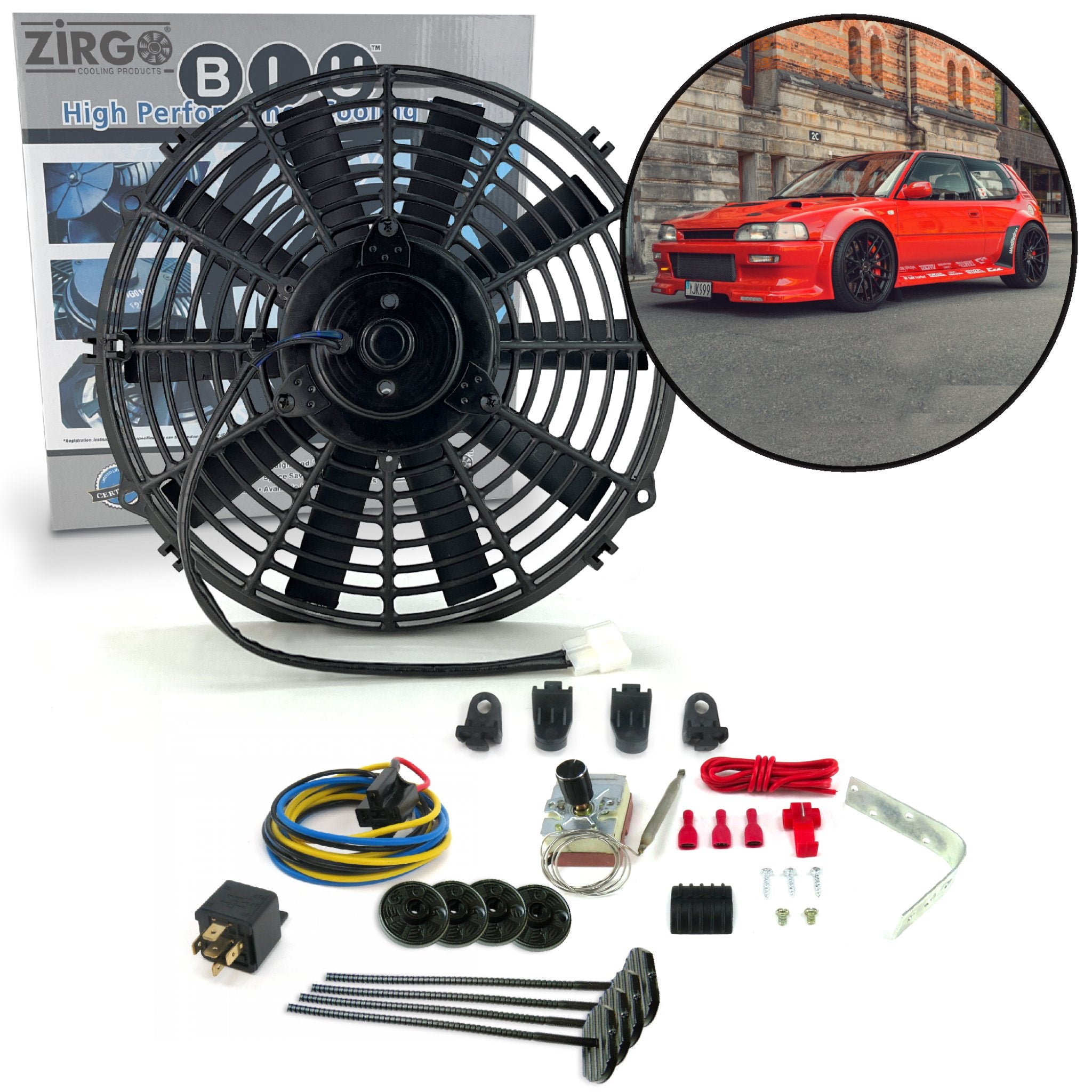 Zirgo High Performance Toyota Corolla Adjustable 12” Fan Cooling System Kit 12V