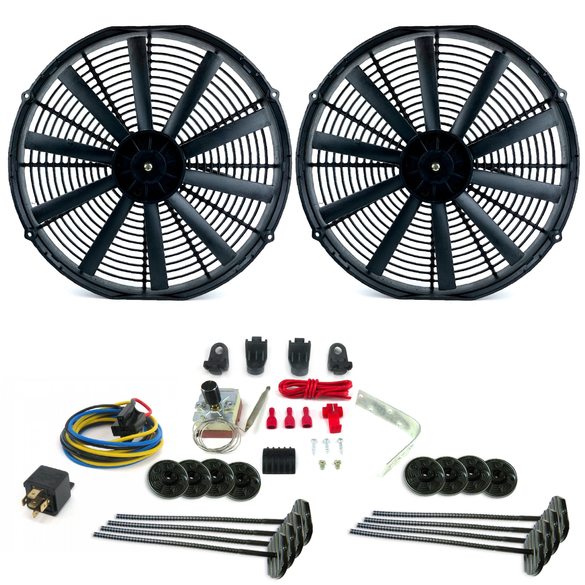 Zirgo Super Cool Pac 2 16” Performance Fans w/ Adjustable Temp Sensor, Relay Kit