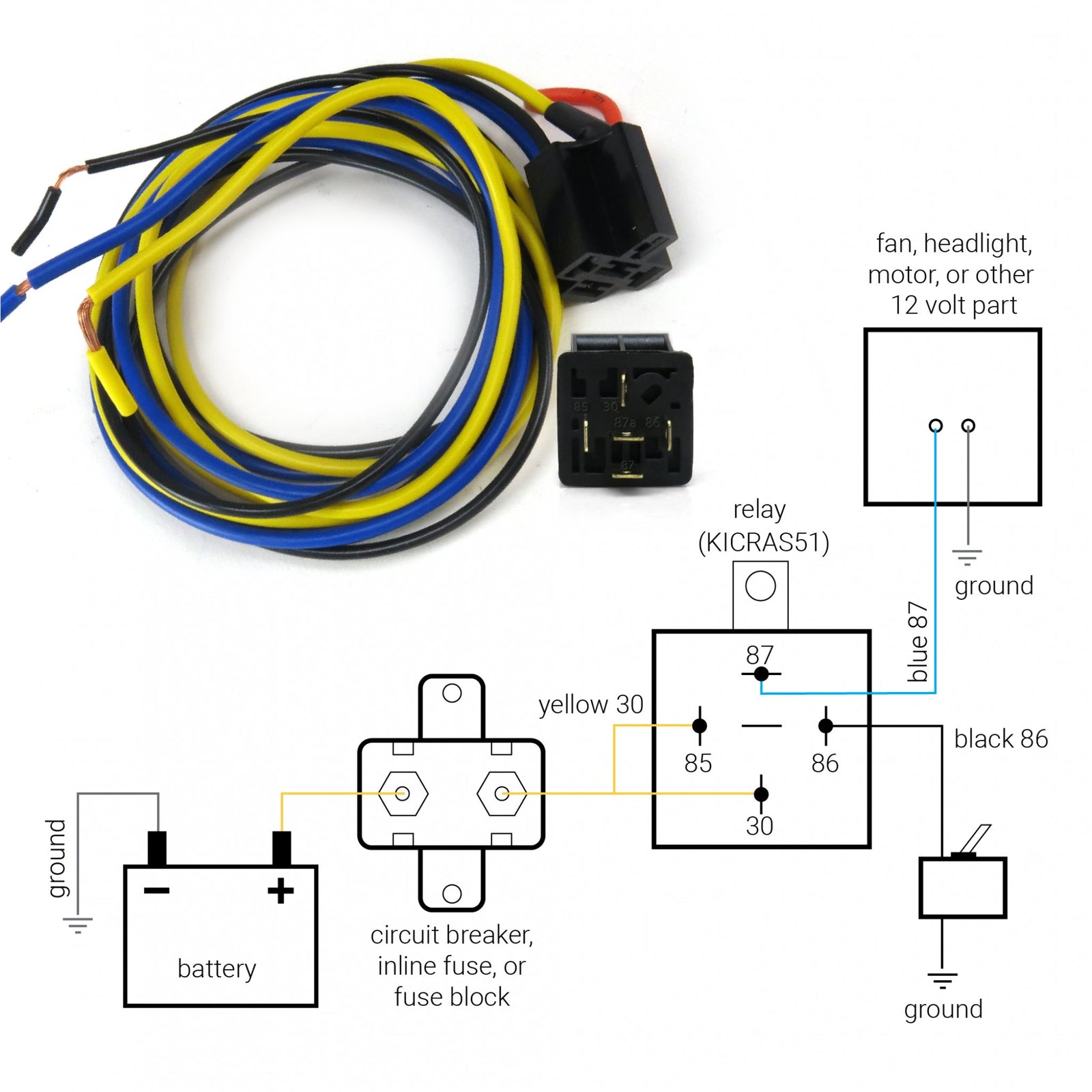 Adjustable Radiator Fan Control Switch Kit w/ Relay, Harness and Circuit Breaker