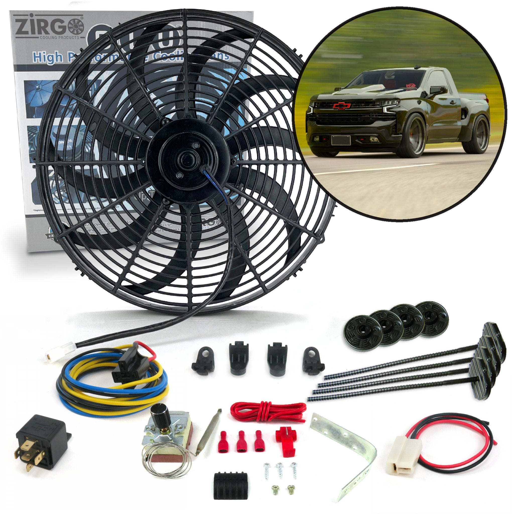 Zirgo High Performance Chevy Silverado Adjustable 16” Fan Cooling System Kit GMC