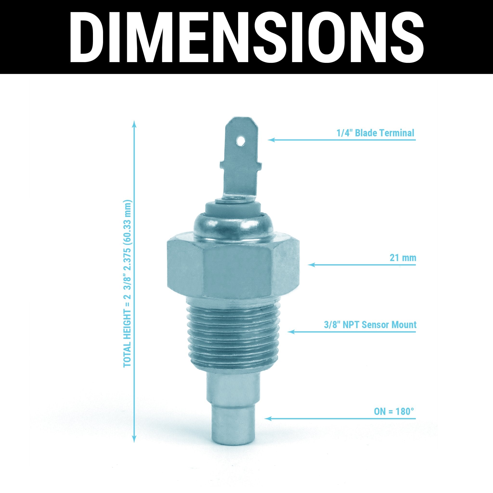 Zirgo Thermal Engine Coolant Temperature Control Sensor Switch 180° Degrees 3/8”