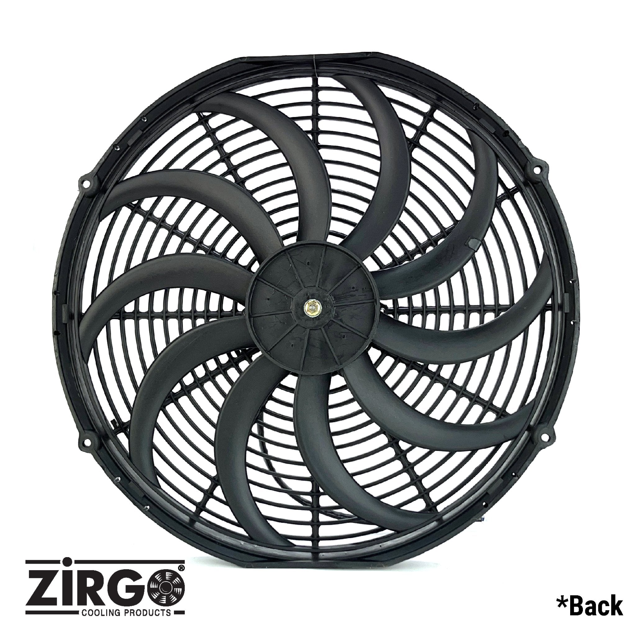 16" Black Zirgo 3000 fCFM High Torque S-Curved Blade Performance Cooling Fan DC