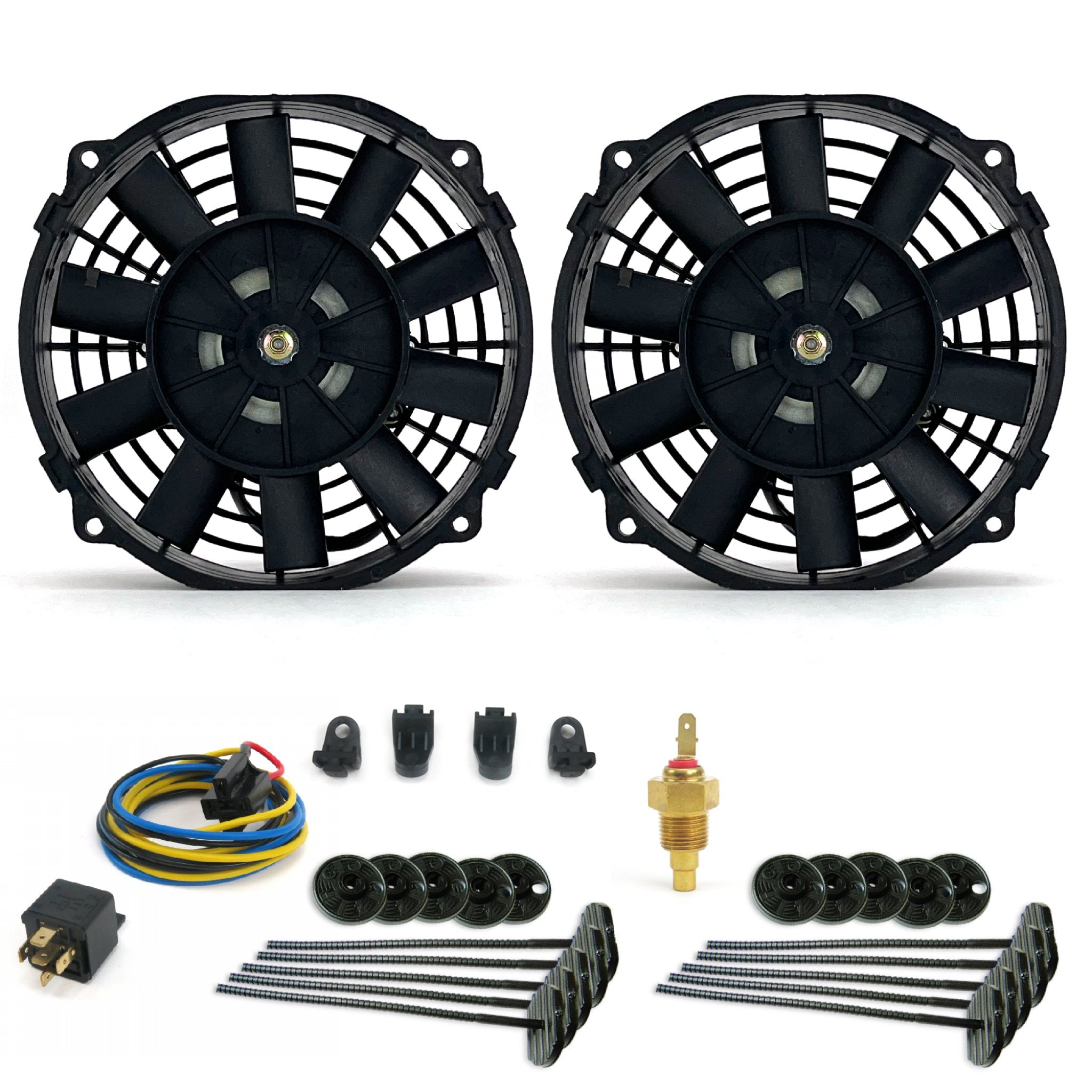 Zirgo Super Cool Pack 2 8" Performance Straight Blade Fans Temp Sensor Relay Kit