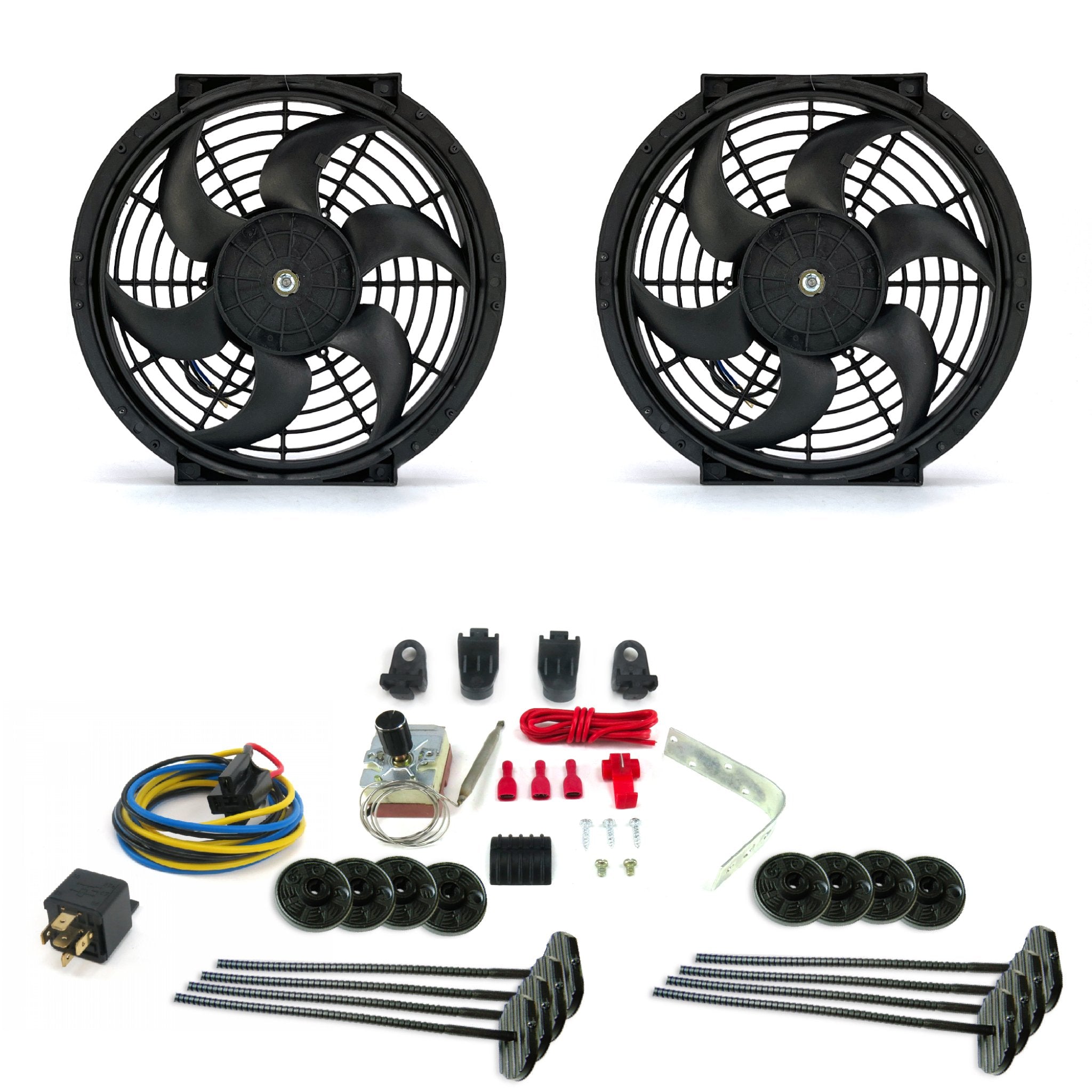 Zirgo Super Cool Pac 2 10” S Blade Fans w/ Adjustable Temp Sensor, Relay Kit 12V