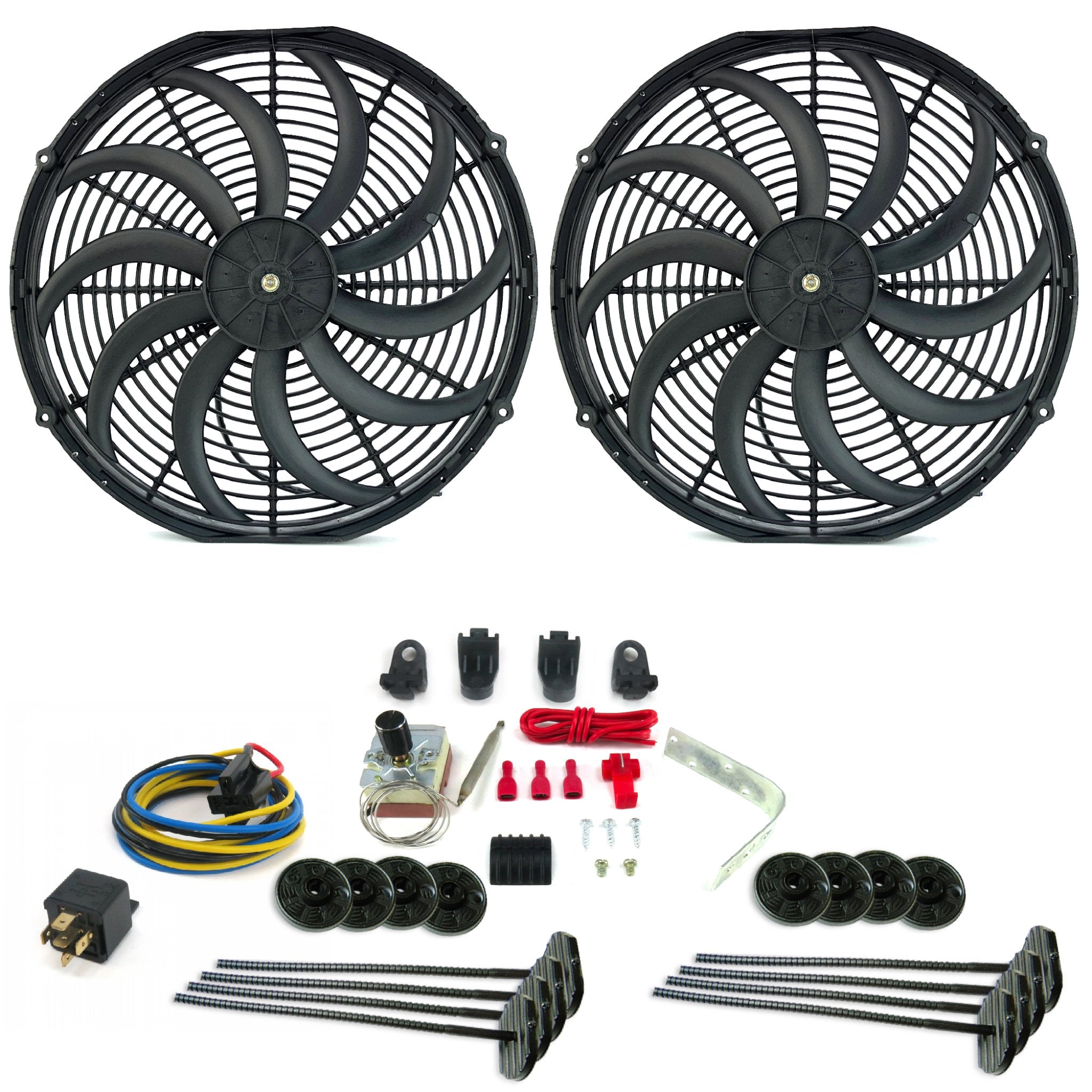 Zirgo Super Cool Pac 2 16” S Blade Fans w/ Adjustable Temp Sensor, Relay Kit 12V