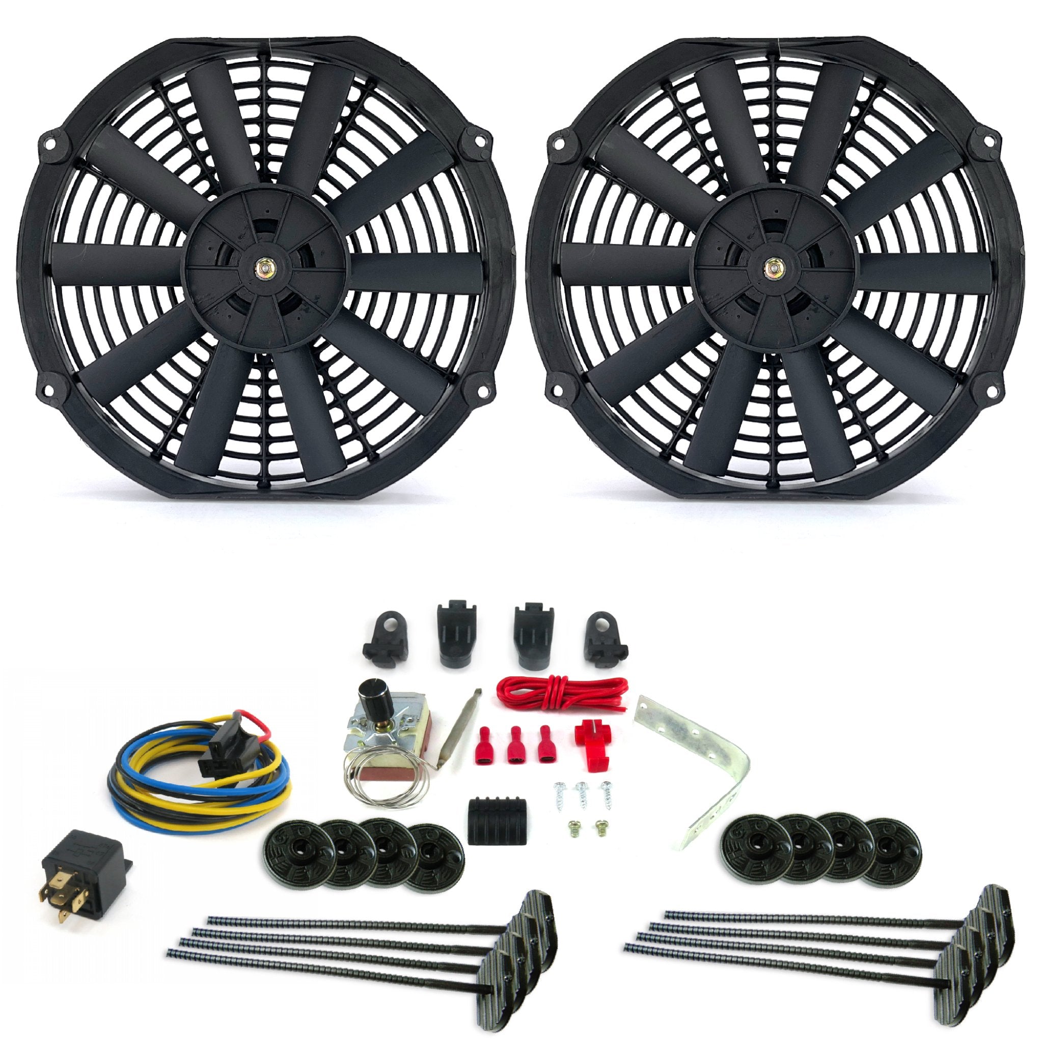 Zirgo Super Cool Pac 2 12” Performance Fans w/ Adjustable Temp Sensor, Relay Kit