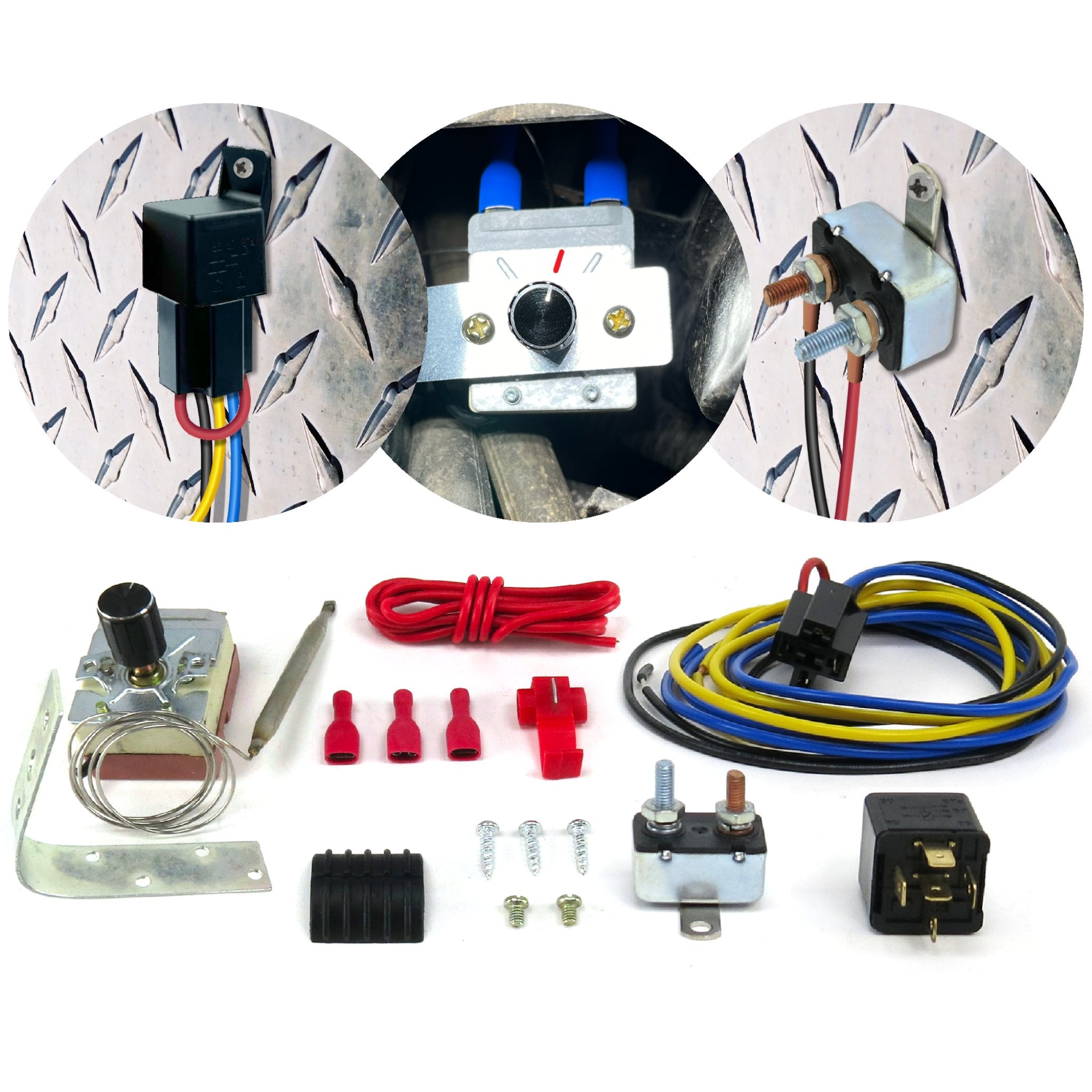 Adjustable Radiator Fan Control Switch Kit w/ Relay, Harness and Circuit Breaker