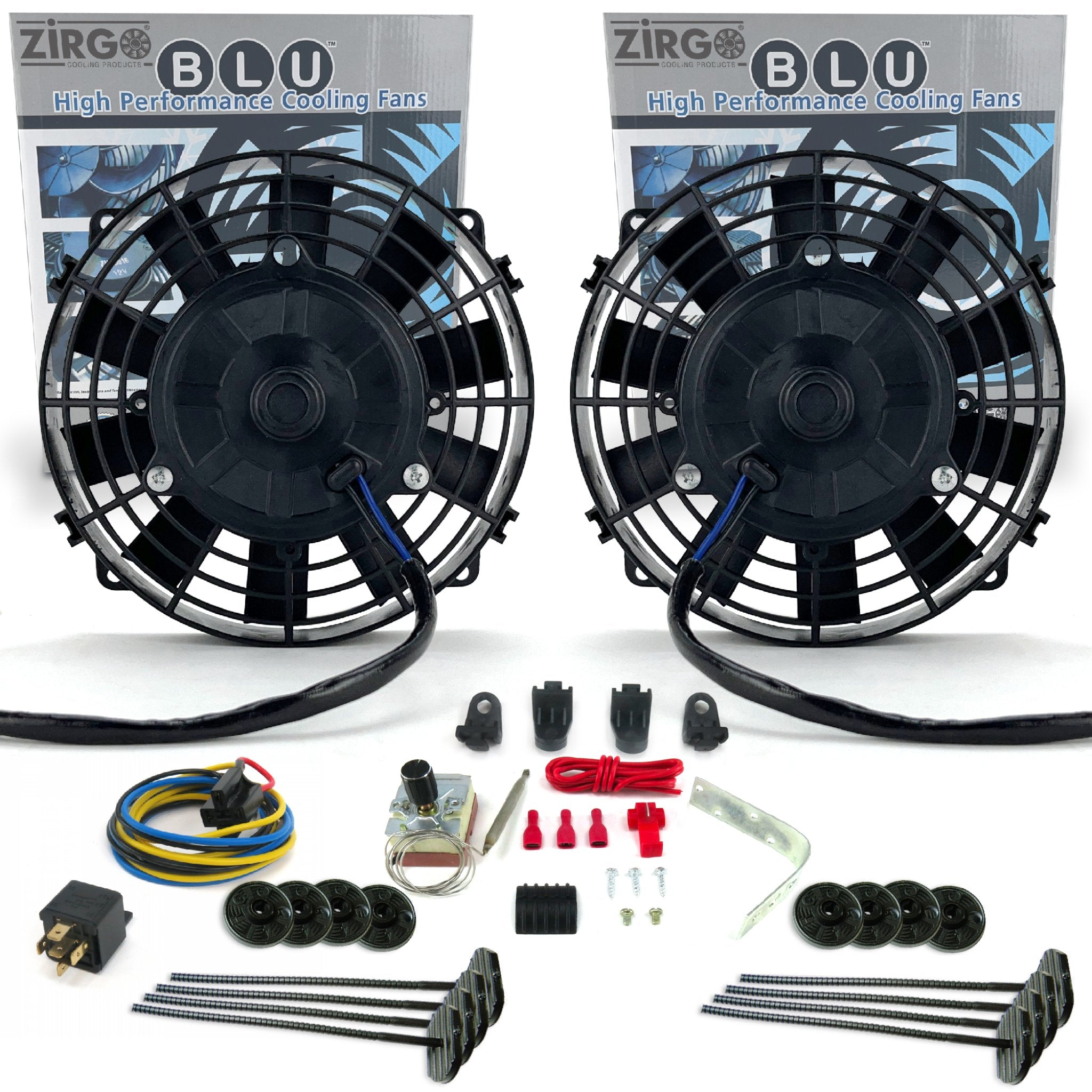 Zirgo Super Cool Pac 2 8” Performance Fans w/ Adjustable Temp Sensor, Relay Kit