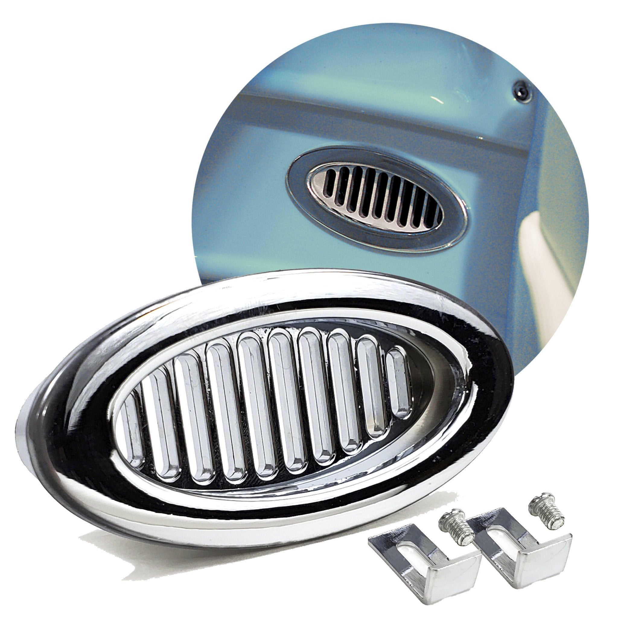 Billet Chrome Oval AC Air Conditioning Heater Dash Vent Universal Hood ...