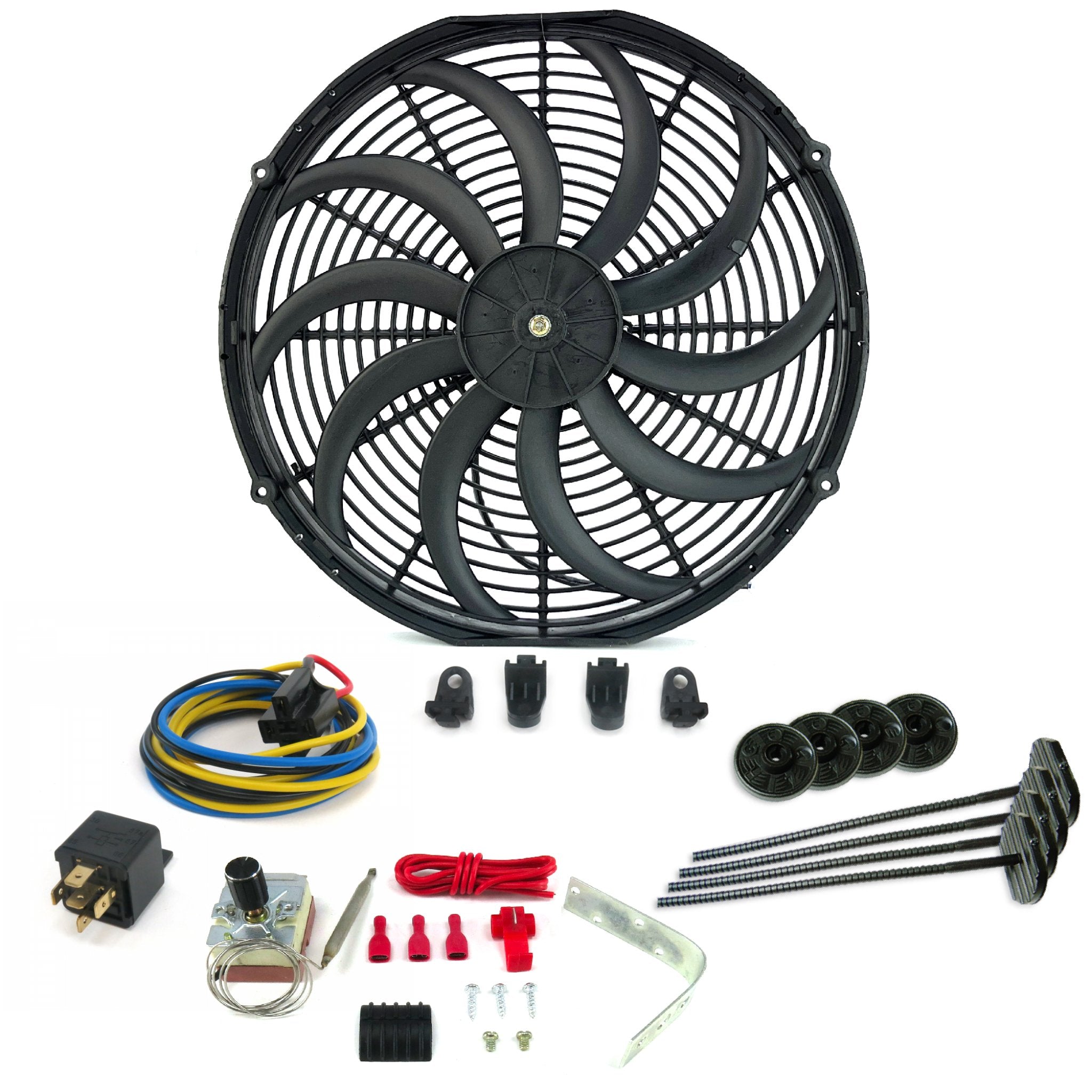 Zirgo Super Cool Pac 16" Curved S Blade Fan w/ Adjustable Temp Sensor, Relay Kit