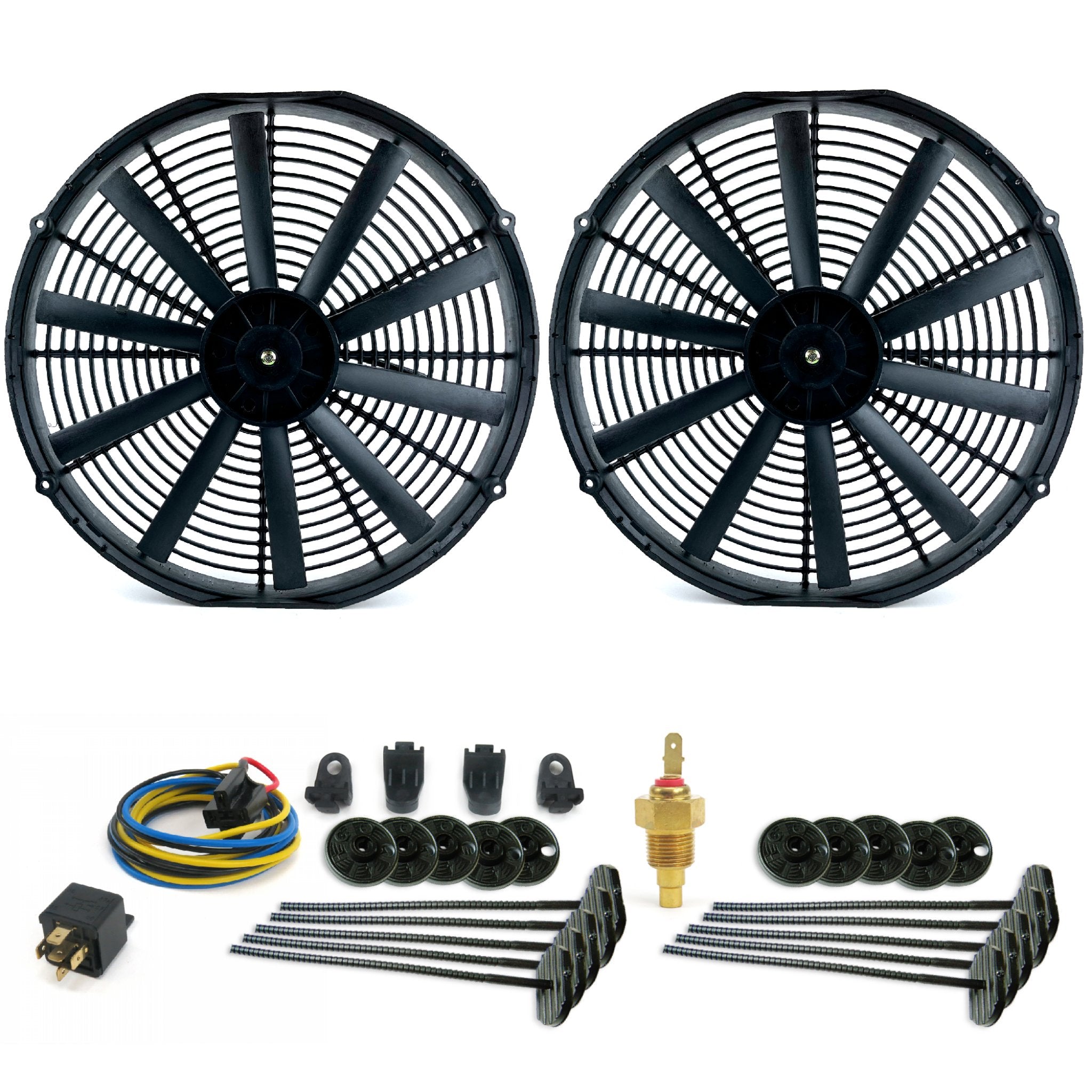 Zirgo Super Cool Pack 2 16" Performance Straight Blade Fan Temp Sensor Relay Kit