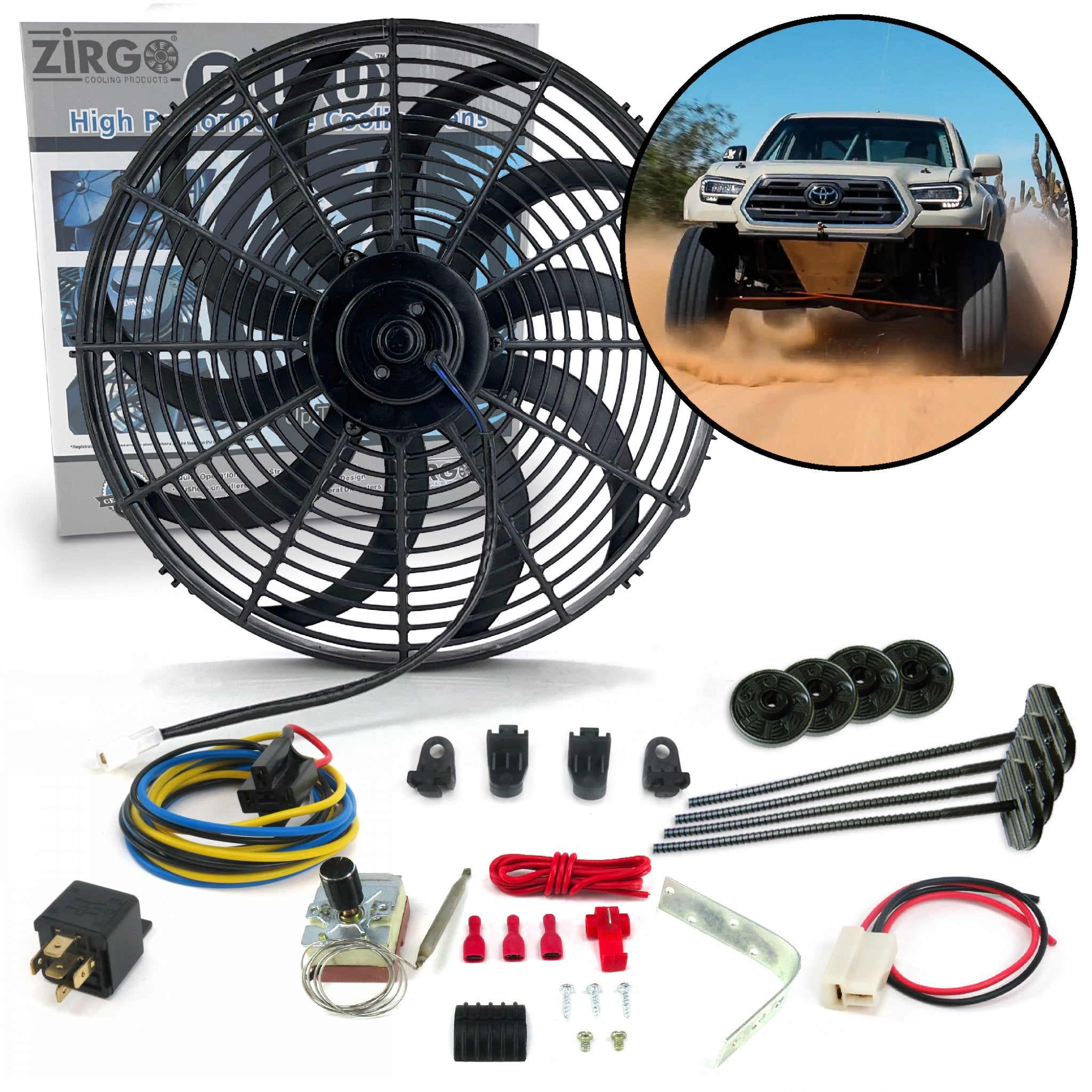 Zirgo High Performance Adjustable 16” Fan Cooling System Kit for Toyota Tacoma