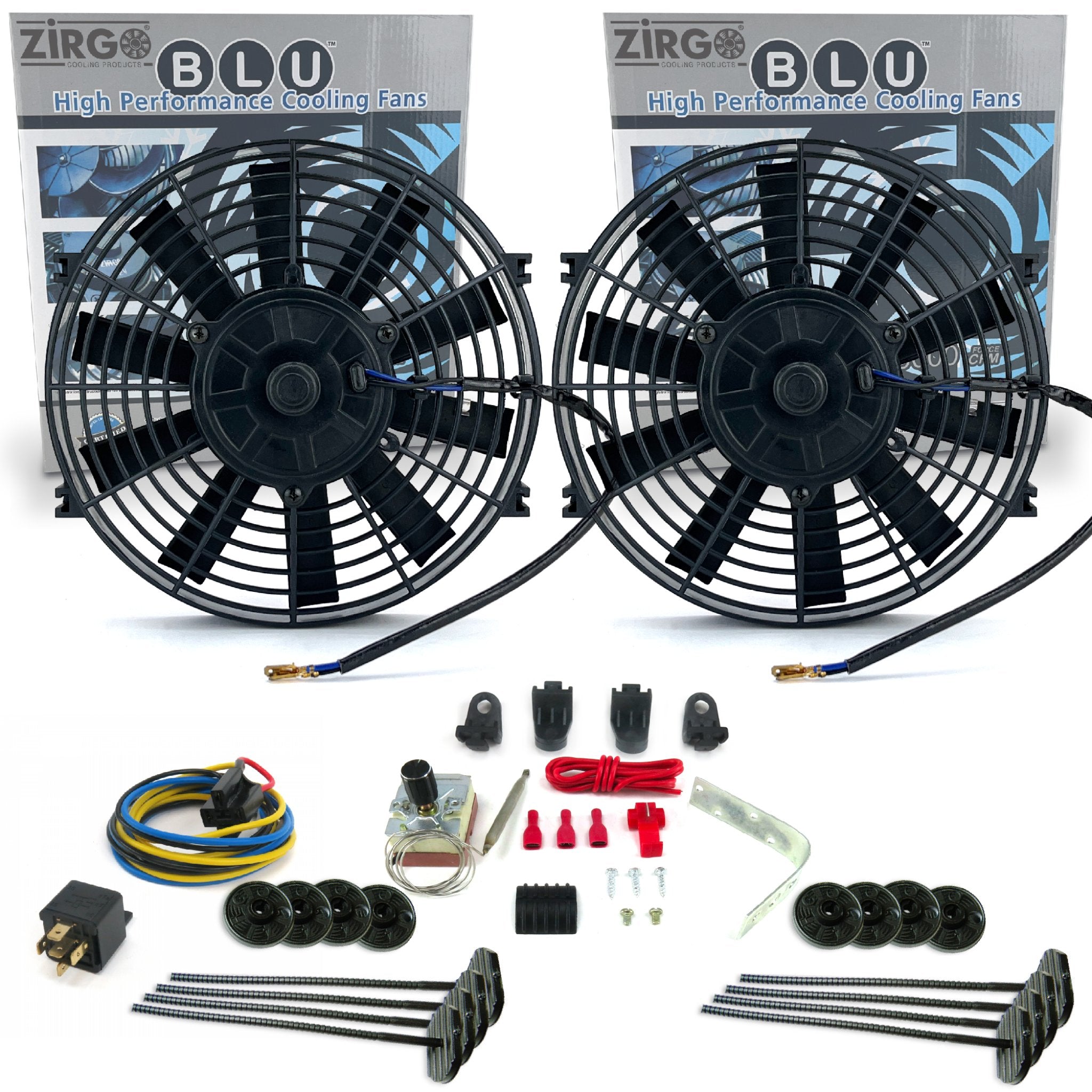 Zirgo Super Cool Pac 2 10” Performance Fans w/ Adjustable Temp Sensor, Relay Kit