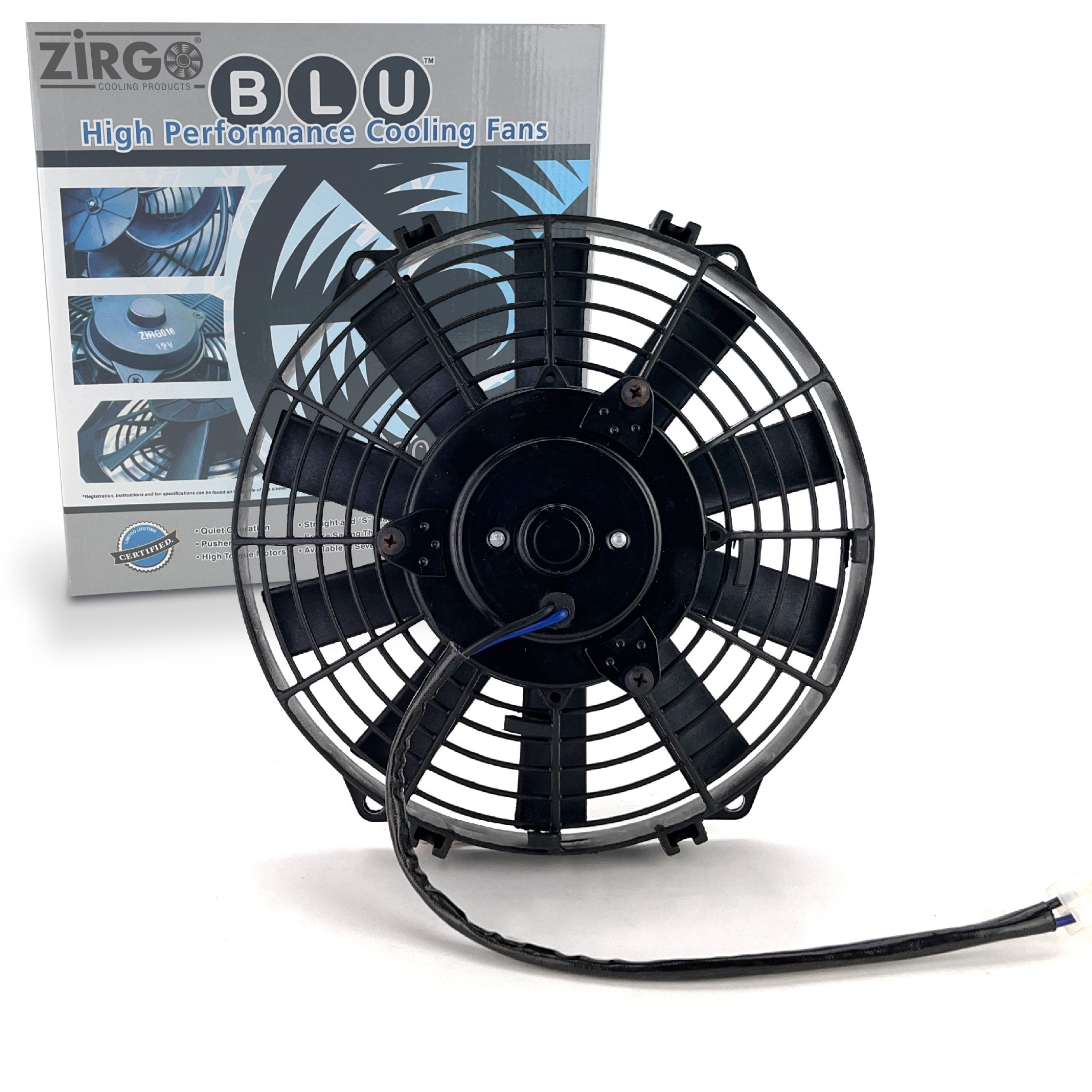 9" Zirgo 839 fCFM High Performance Black Straight Blade Radiator Cooling Fan 12V