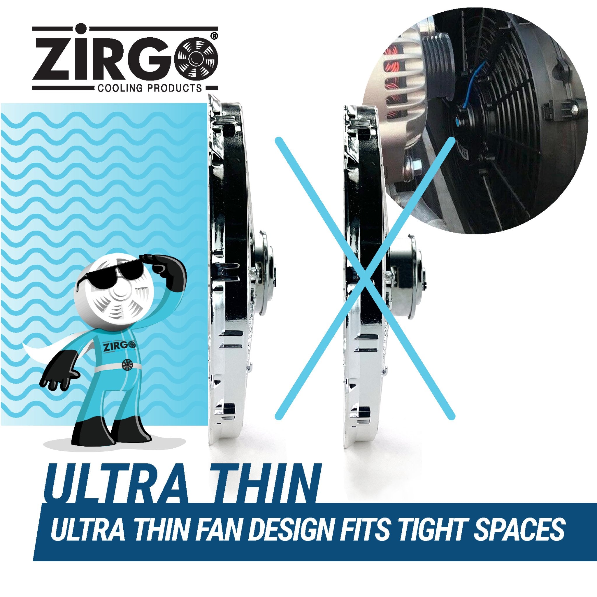 Zirgo Super Cool Pack Twin 14" S Blade Fans - Performance Cooling Kit 12V DC