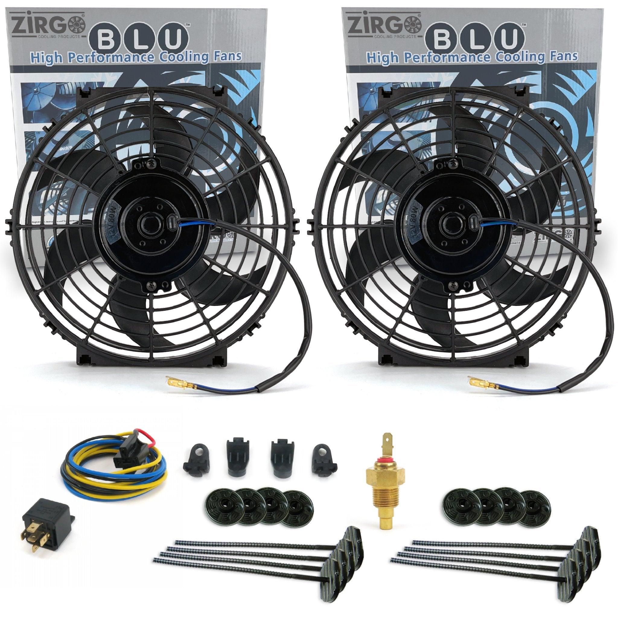 Zirgo Super Cool Pack w/ Twin 10" S Blade Fans - Performance Cooling Kit 12V DC