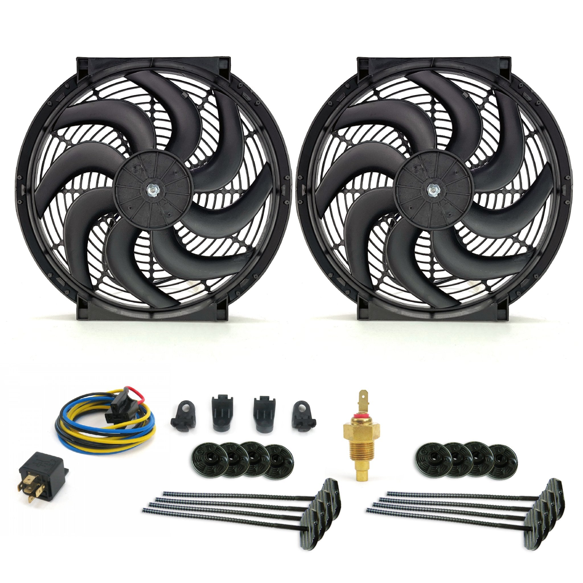 Zirgo Super Cool Pack Twin 14" S Blade Fans - Performance Cooling Kit 12V DC