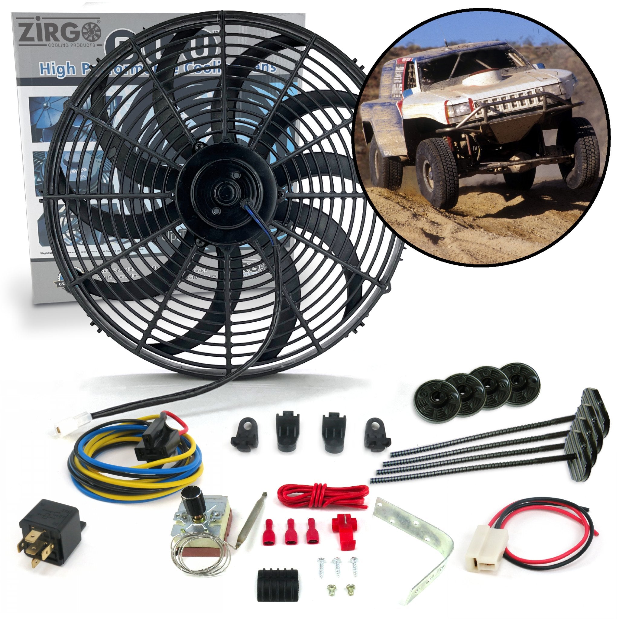 Zirgo High Performance Adjustable 16” Fan Cooling Kit Jeep Grand Cherokee 12V DC