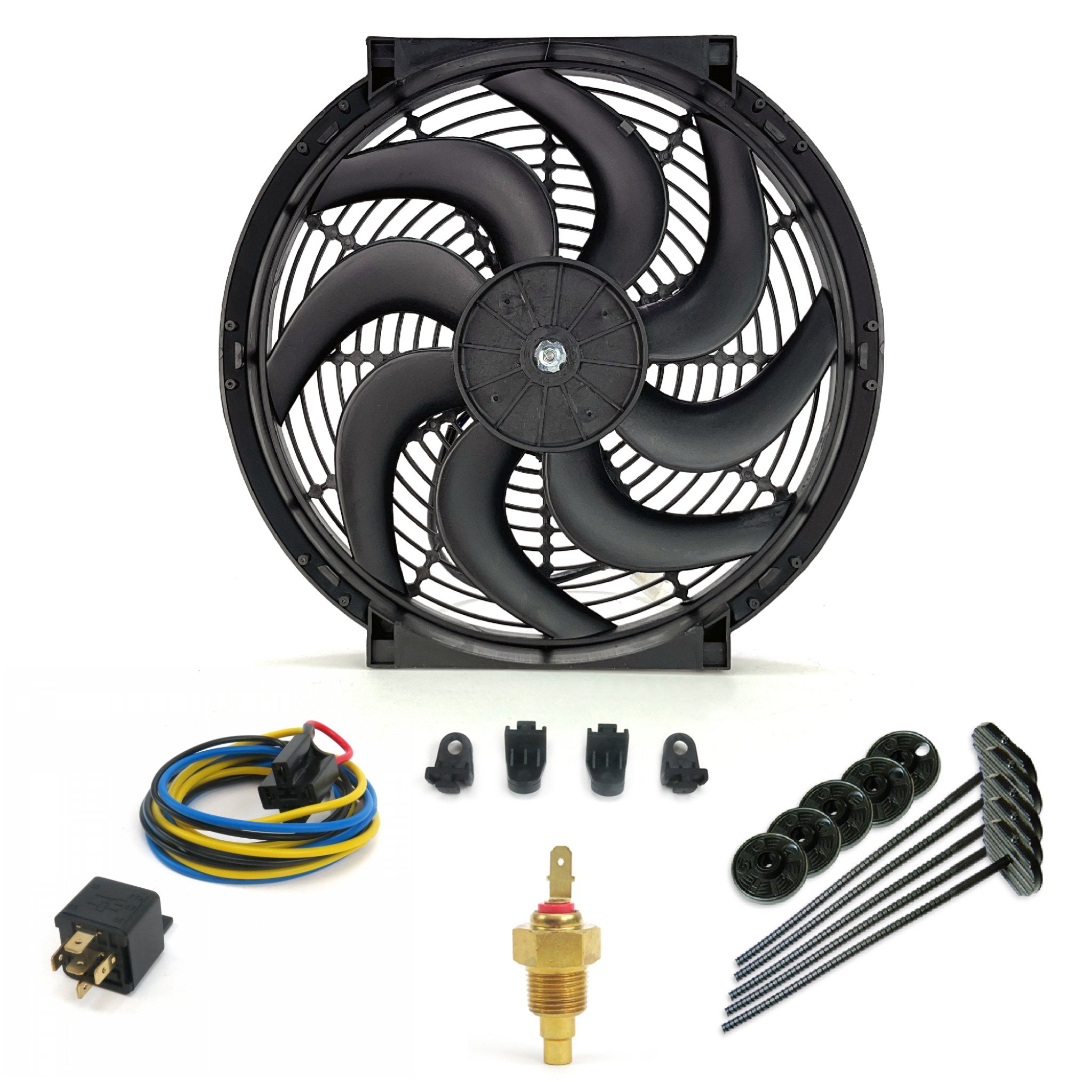 Zirgo Super Cool Pack 14" S Blade Fan - Complete Performance Cooling Kit 12V DC