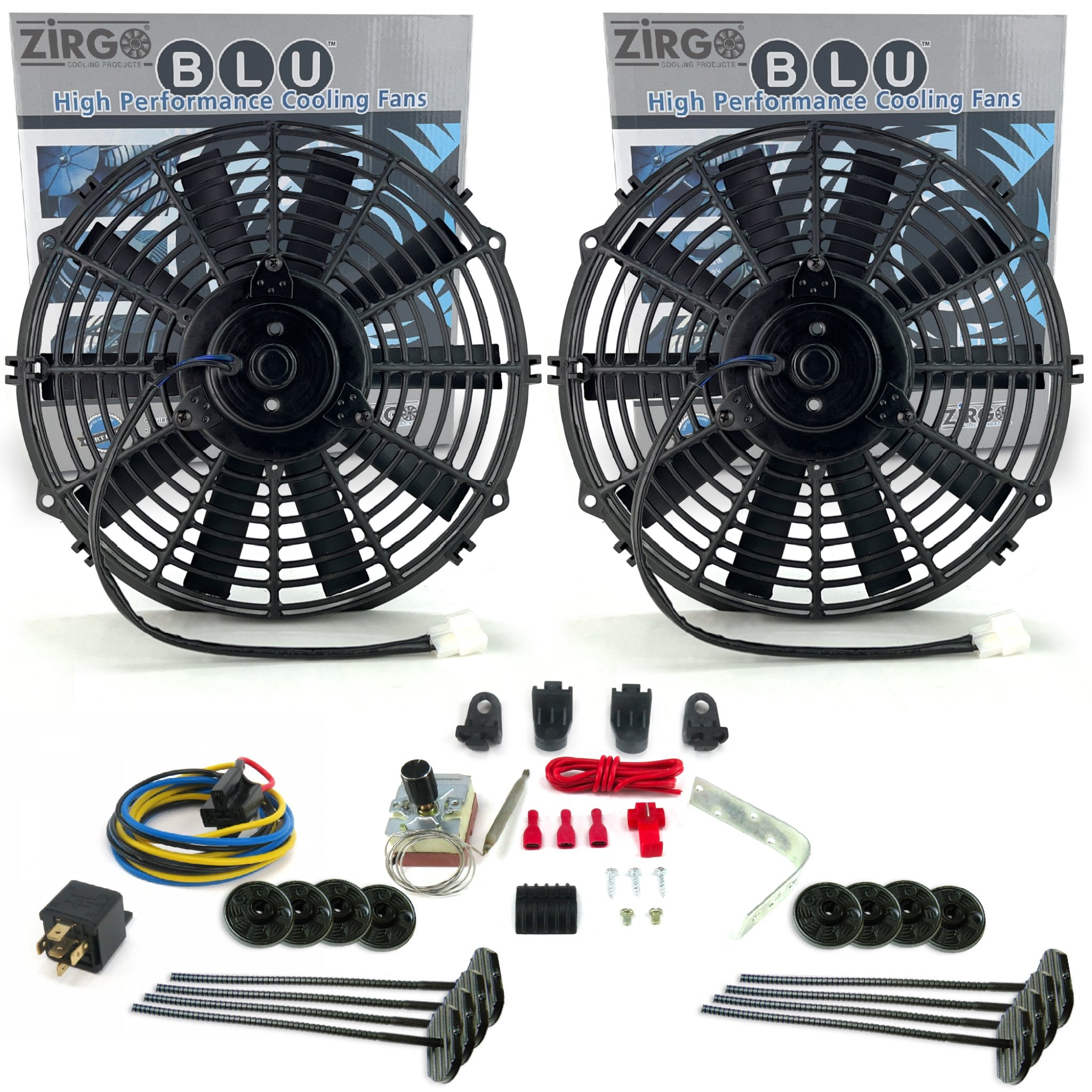 Zirgo Super Cool Pac 2 12” Performance Fans w/ Adjustable Temp Sensor, Relay Kit