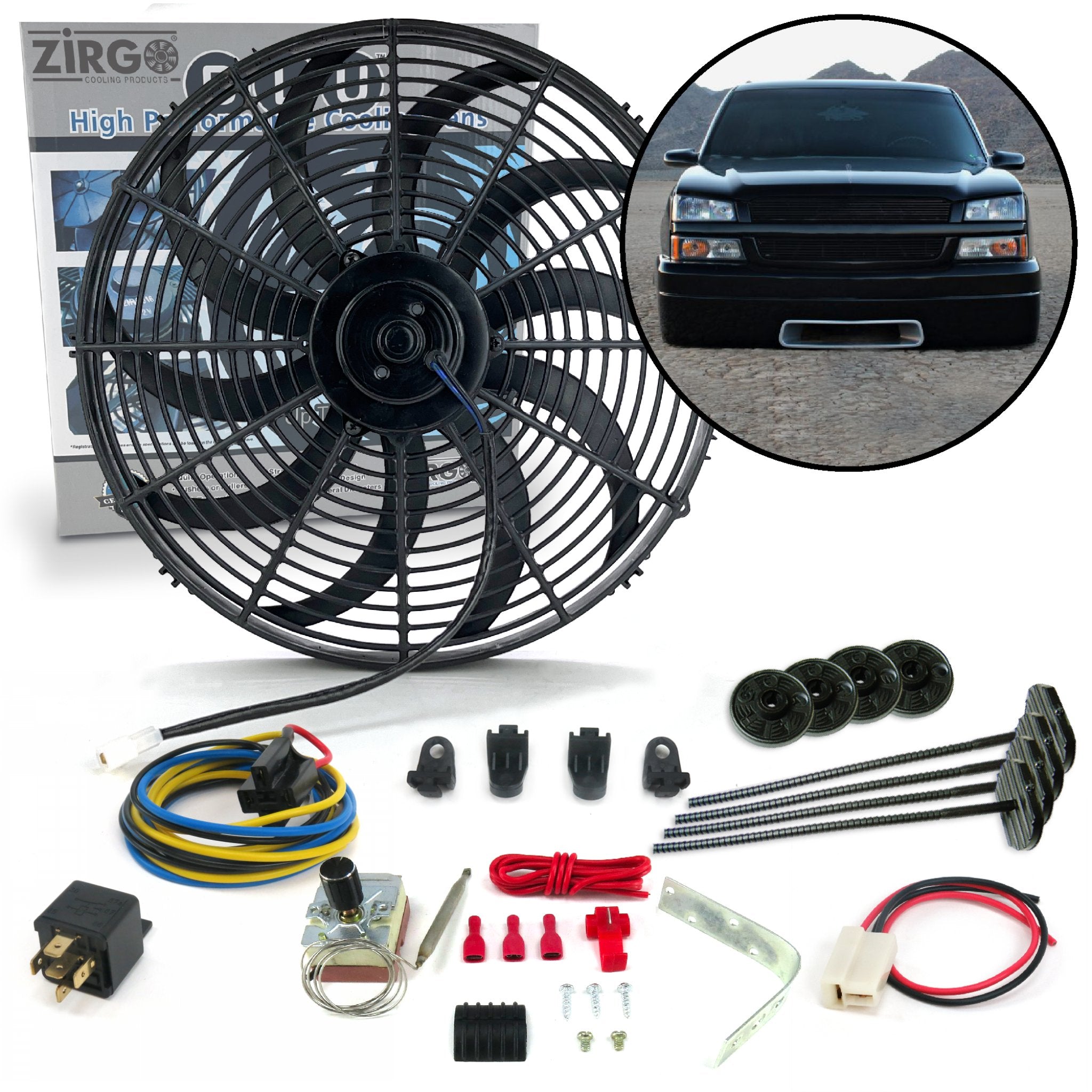 Zirgo High Performance Adjustable 16” Fan Cooling System Kit - GMC Sierra 12V DC