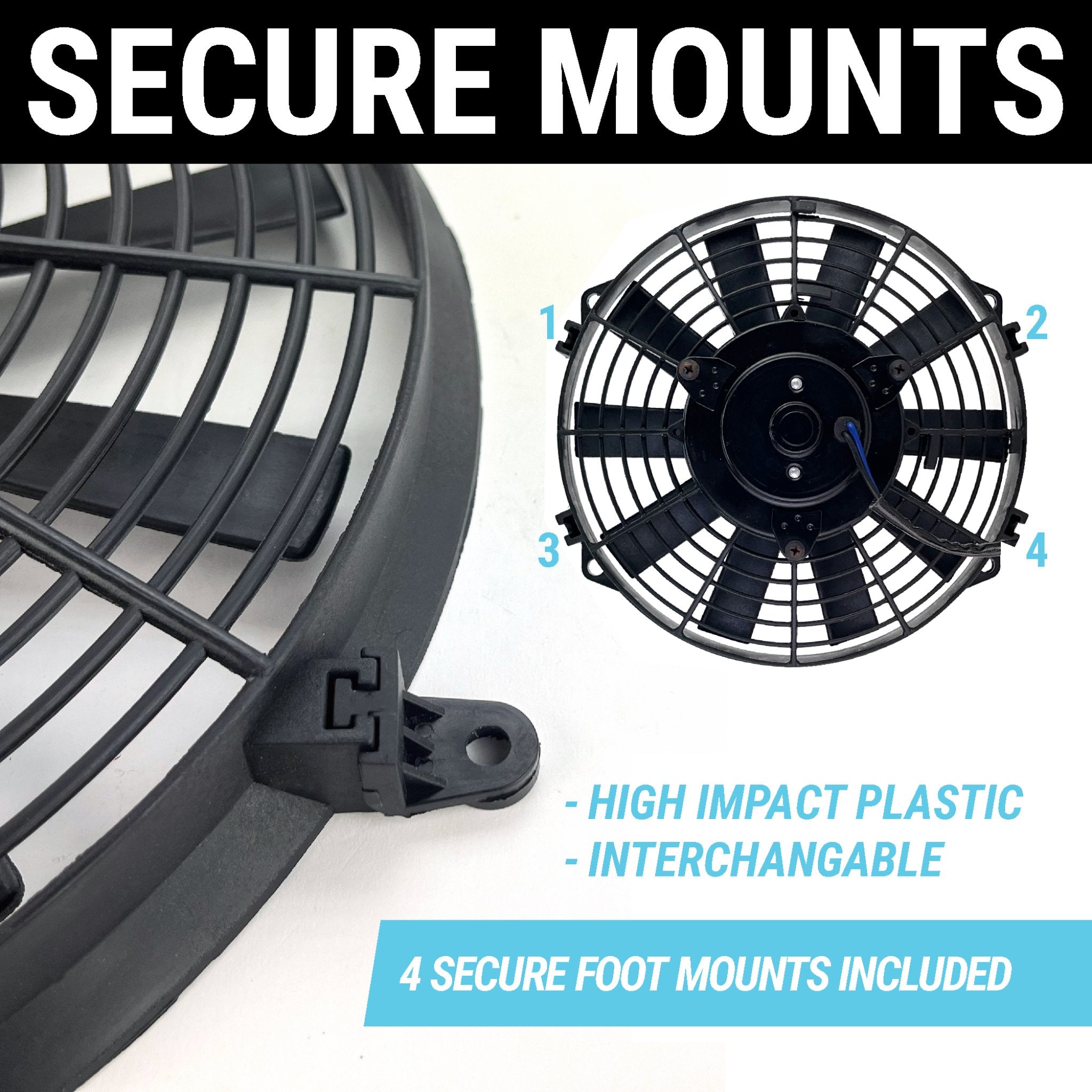 Universal Automotive Cooling Fan Black Mounting Feet (4 Brackets) - SHORT