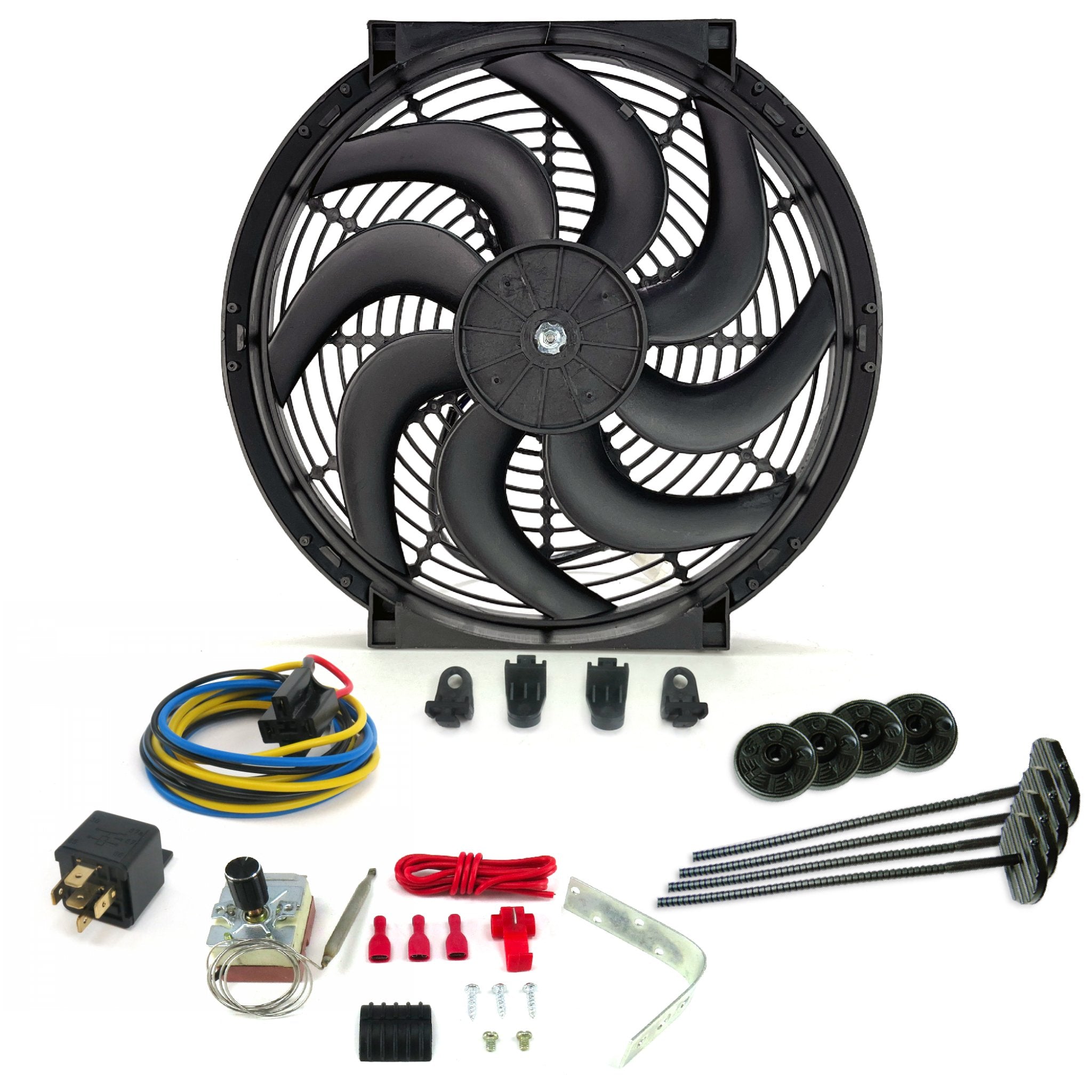 Zirgo Super Cool Pac 14" Curved S Blade Fan w/ Adjustable Temp Sensor, Relay Kit