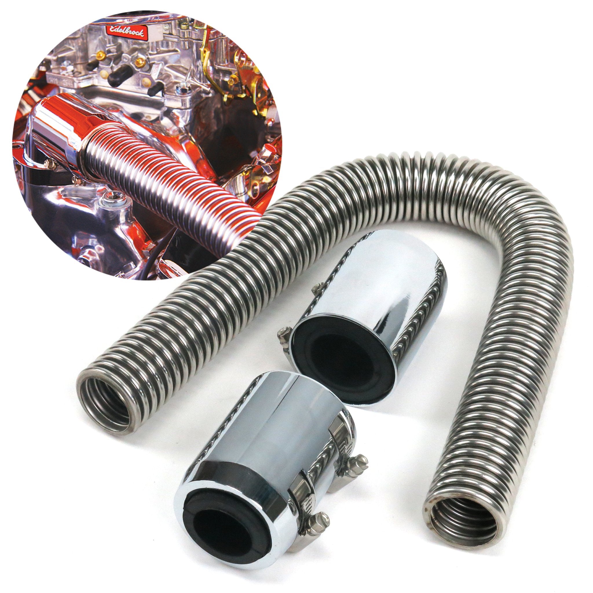 Zirgo Universal Fit Corrugated Stainless Steel 24” Radiator Hose - UltraHose SBC